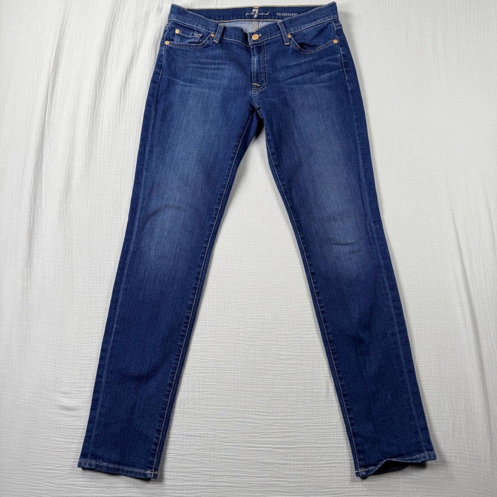 7 For All Mankind Roxanne‎ Slim Illusion Jeans 29 Mid Rise Dark Wash Size 30x31 - Picture 2 of 8